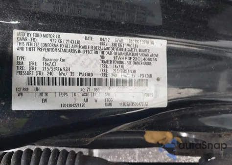 2012 Ford Focus Se z USA, uszkodzony, nr VIN 1FAHP3F22CL406055